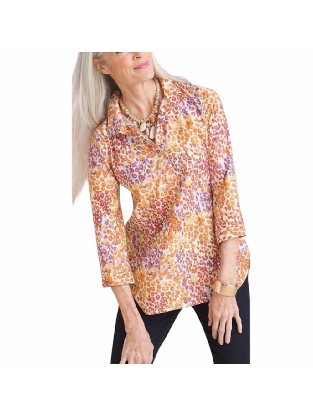 Chicos No Iron Floral Animal Print Button-Front Shirt - Size Small